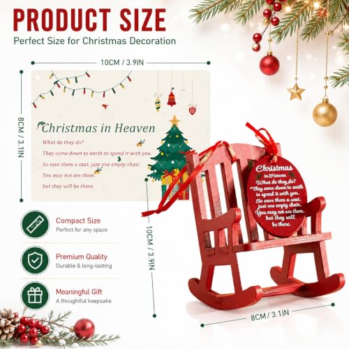 HOUYAN Red Christmas Memorial Wooden Rocking Chair Ornament with Tag & Card
