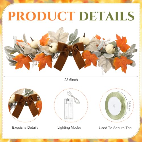 23.6-Inch Fall Mailbox Swag with Lights, Autumn Pumpkin Garland Decor