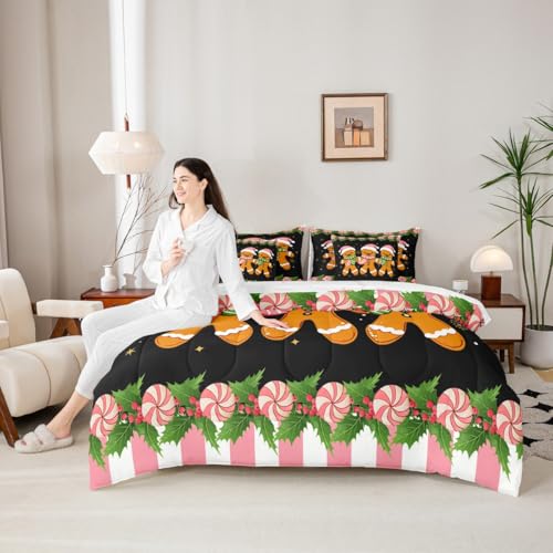 Feelyou Black Brown Christmas Twin Comforter Set with Sheets 7P Kids Bedding