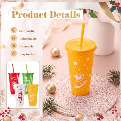 Sliner 40 Pack Christmas Plastic Cups with Lid & Straw - Cute Style, 24oz Reusable Holiday Drinkware