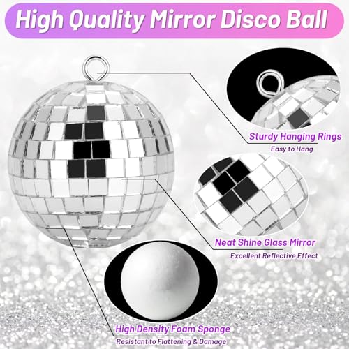 40 Pcs Mini Disco Ball Ornaments, 5 Sizes Silver Mirror Party Decorations
