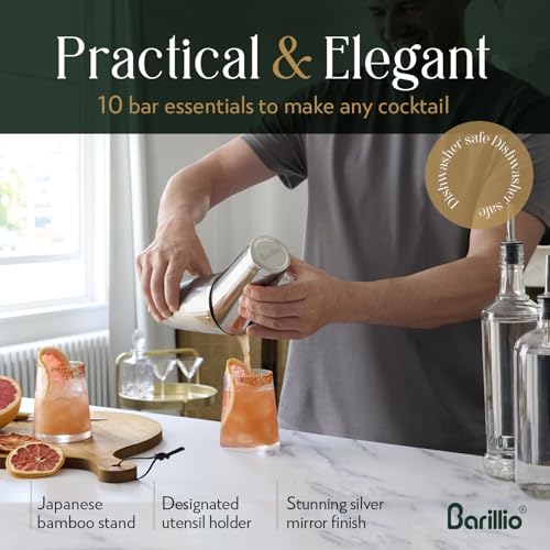 Silver Barillio Elite Mixology Bartender Kit with Stand - 9-Piece Cocktail Set