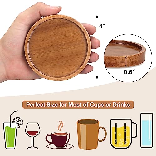 Acacia Wood Coaster Set of 6 with Holder - Farmhouse Drink Coasters
