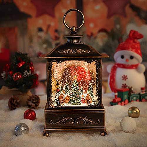 Forest House Christmas Snow Globe Lantern with Music & USB Power