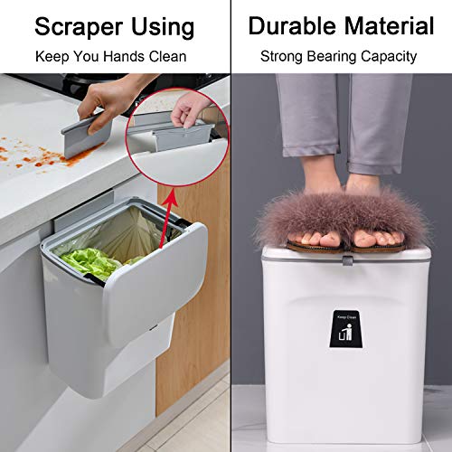 2.4 Gallon Kitchen Compost Bin with Lid Hanging Countertop Trash Can White