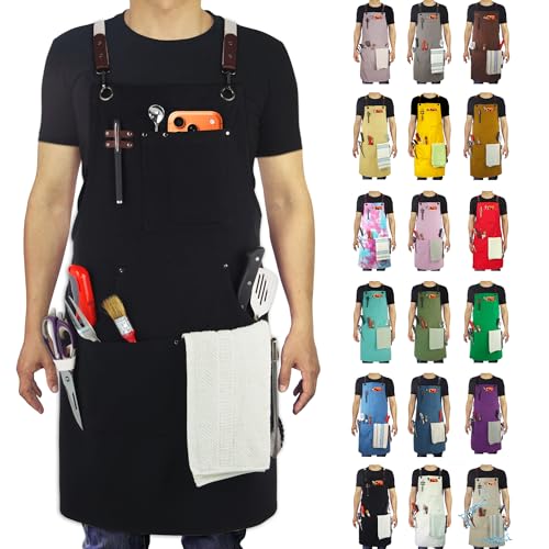 Heavy Duty Cotton Canvas Work Apron with Pockets - Adjustable for All Sizes
