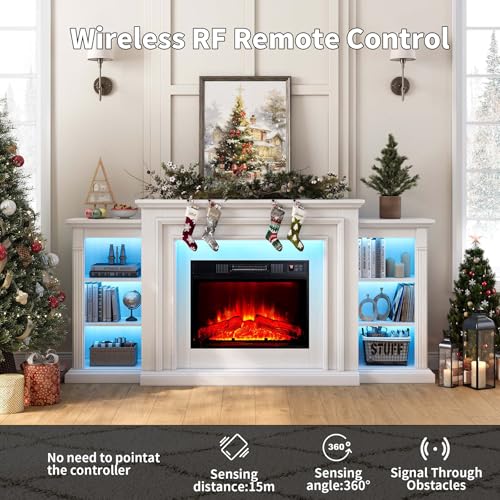 72 Inch Electric Fireplace TV Stand with Mantel and LED Lights