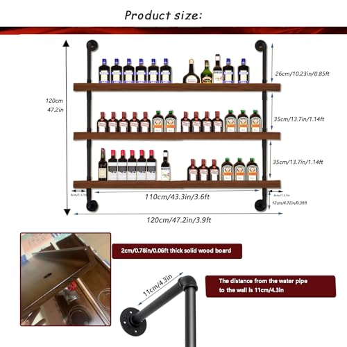 47-inch Wall-Mounted Wine Rack with LED Lights - Solid Wood Floating Shelf