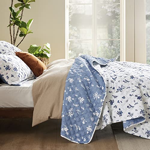 Bedsure Queen Floral Quilt Set - Reversible Blue Daisy Coverlet Bedspread