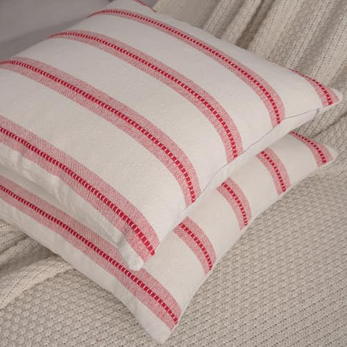 Cethom Red & White Striped Christmas Throw Pillow Covers 18x18 Set of 2