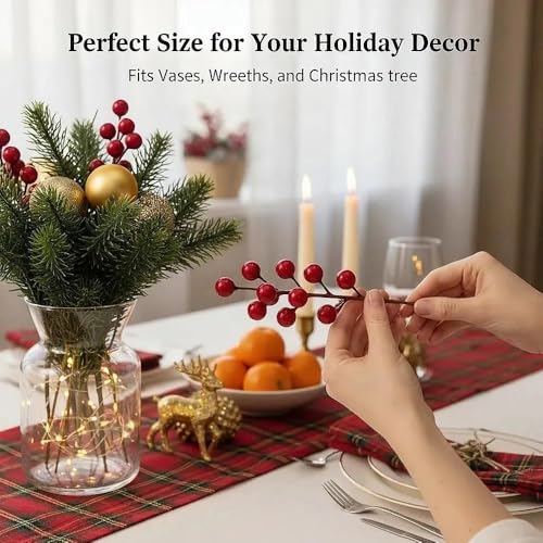 28 Pcs Artificial Holly Berry Stems for Holiday Decor, Reusable Christmas Wreaths & Centerpieces