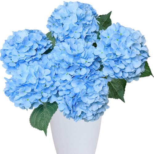6 Pcs Blue Silk Hydrangea Artificial Flowers with Stems for Home & Wedding Decor