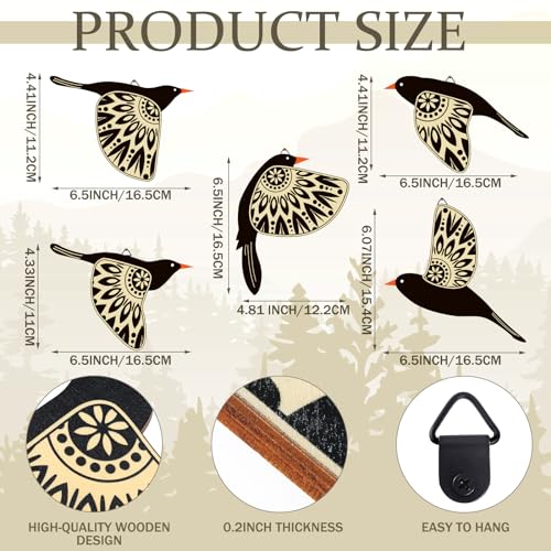 5-Piece Wooden Bird Wall Art Set, Rustic Farmhouse Home Decor Wall Hanging