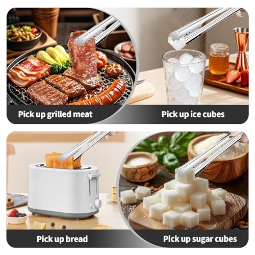 Stainless Steel Ice Tongs 8.5 Inch for Jumbo Ice Balls & Cubes, Magnetic Hook for Whiskey & Bar Use