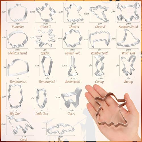 Lezmarket 20Pcs Halloween Cookie Cutters Set - Stainless Steel Shapes for Ghosts, Pumpkins, Cats, Bats, Coffins, Witch Hats (Halloween variation)