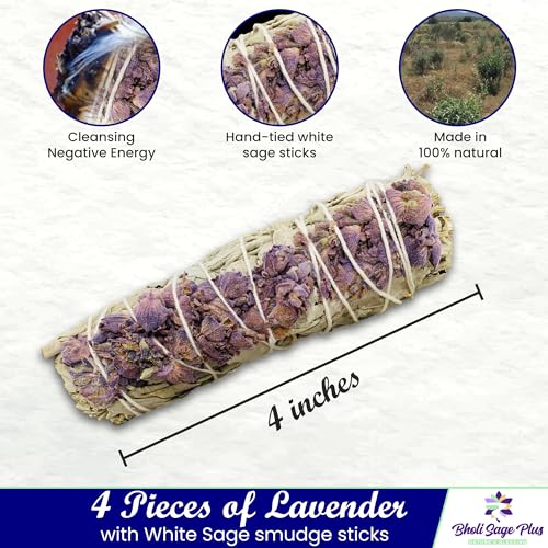 Lavender and White Sage Smudge Sticks for Home Cleansing - 4 Pack