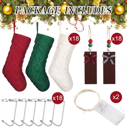 18 Pack Christmas Stockings with Lights – 18'' Cable Knit Stockings
