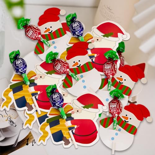 Christmas Lollipop Paper Cards Santa Claus & Snowman Candy Holders, 100 Pcs