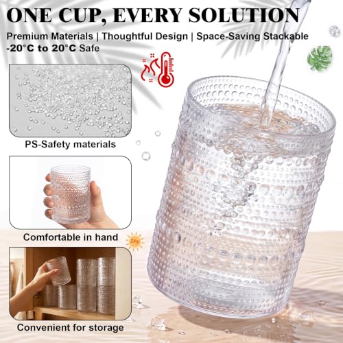 18-Piece Hobnail Plastic Drinking Glasses - 14 oz Vintage Beaded Party Cups