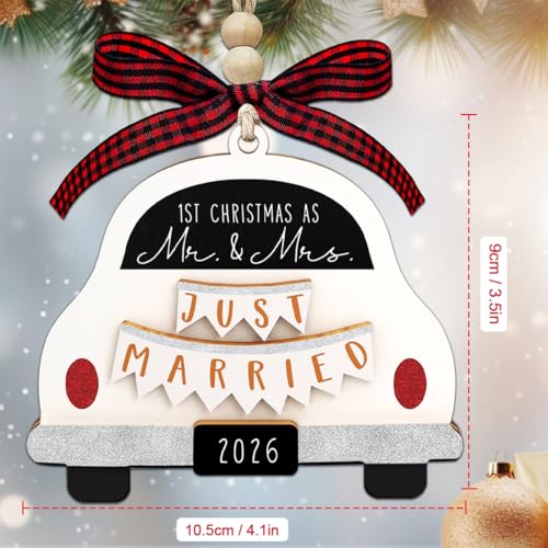 First Christmas Married Ornament 2026, Wood Mr and Mrs Keepsake Wedding Gift