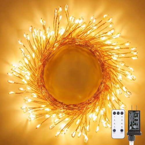 MERRIMAX Fairy Lights Plug-In 59FT 600LED Firecracker Cluster, 8 Modes, Warm White, Remote & Timer