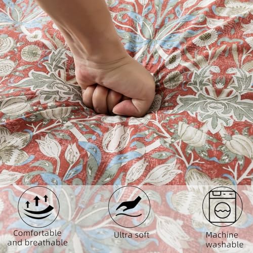 100% Cotton Futon Cover with Zipper – Soft & Machine Washable (Twin, Red Toned Flower)