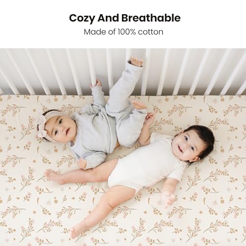 100% Cotton Muslin Crib Sheets 2-Pack - Soft Fitted Sheet for 52" x 28"