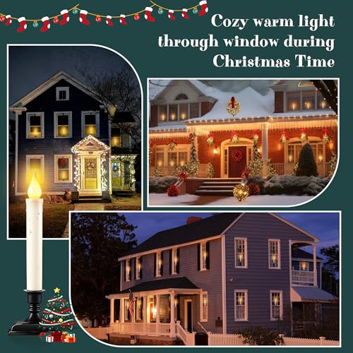 Enhon 12-Pack Battery Operated Window Candles with Dusk-to-Dawn Sensor, Black Base