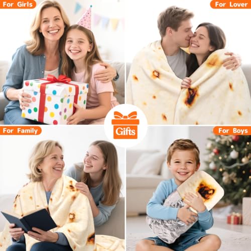 71-Inch Burrito Tortilla Throw Blanket, Soft Flannel Novelty Taco Wrap