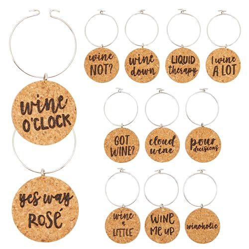 Juvale Wine Glass Charms - 12 Pack Cork & Circle Design for Stemware & Party Decor