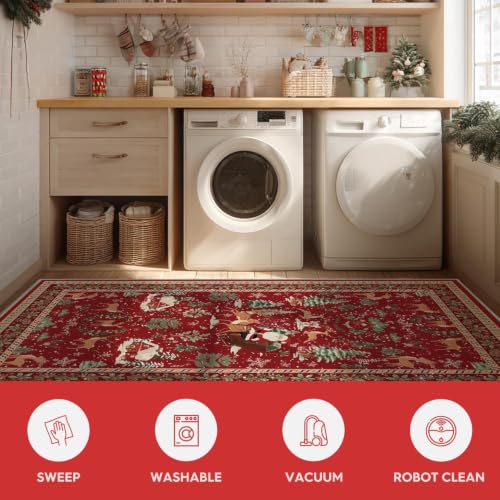 Artoid Mode Red Santa Claus Deer Christmas Area Rug 3x5 ft, Non-Slip Washable Holiday Home Decor