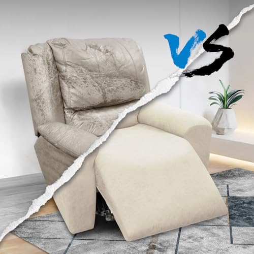 Stretchable Recliner Chair Covers - 4-Piece Leather Look Slipcovers