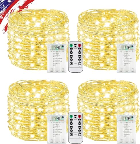 KAQ Battery Operated Fairy Lights 4-Pack 80FT 240 LED Warm White