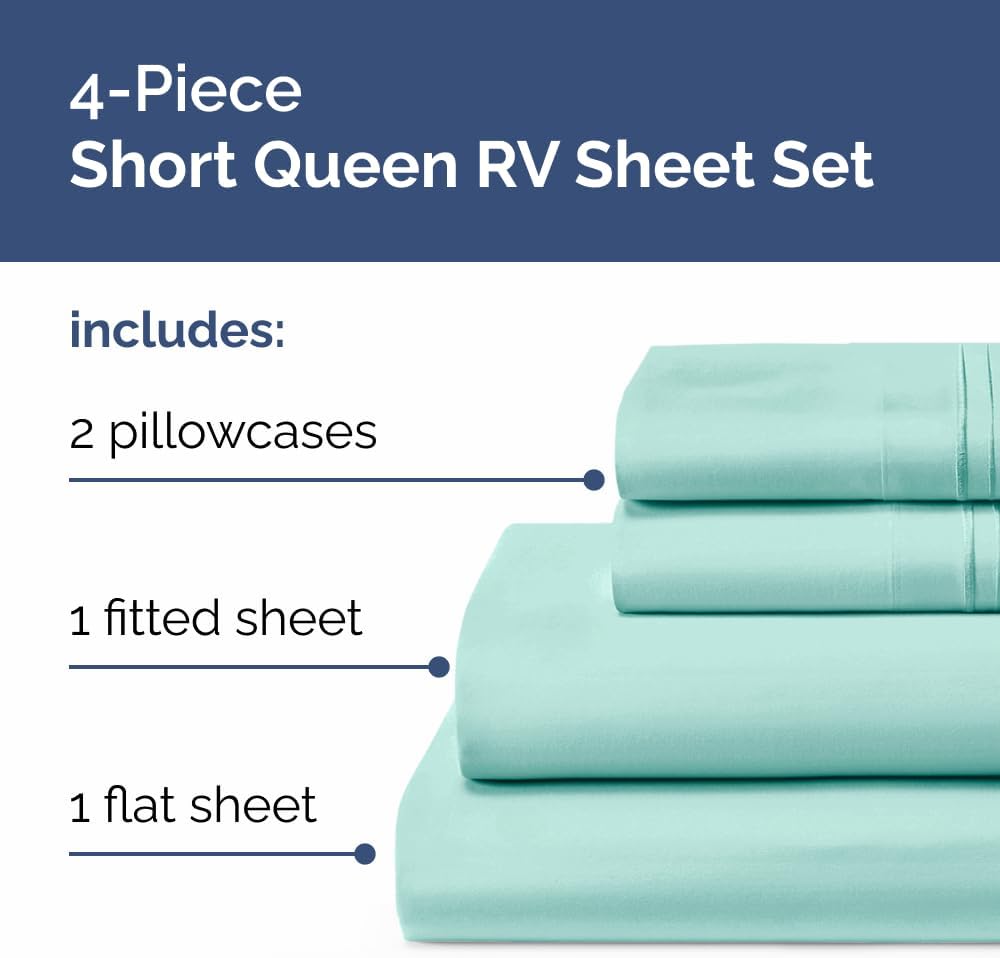 Regine Switzerland Short Queen Size 4-Piece Sheet Set - Soft, Breathable & Cooling Bedding - Oeko-Tex Certified - Spa Blue