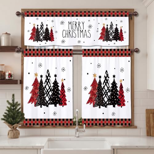 Irenare Buffalo Plaid Christmas Kitchen Curtains Set - 3 Pieces, Festive Holiday Decor