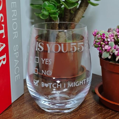 55th Birthday Wine Glass - 18oz Funny Etched Glassware Gift for Her
