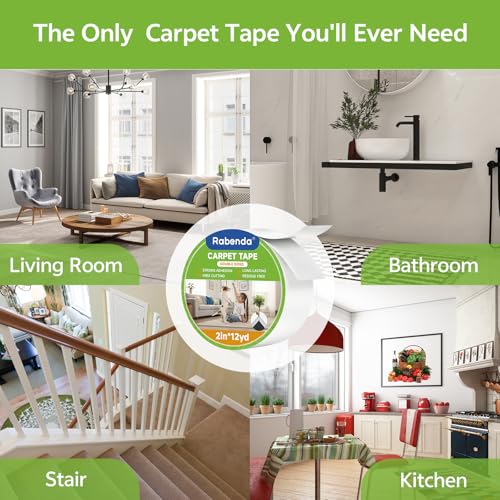 Double Sided Carpet Tape for Rugs, 2 Inch x 12 Yards, Heavy Duty Anti-Slip