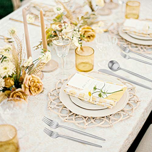 Oliviola Matte Silverware Set for 8 - 40pc Satin Finish Flatware, Silver