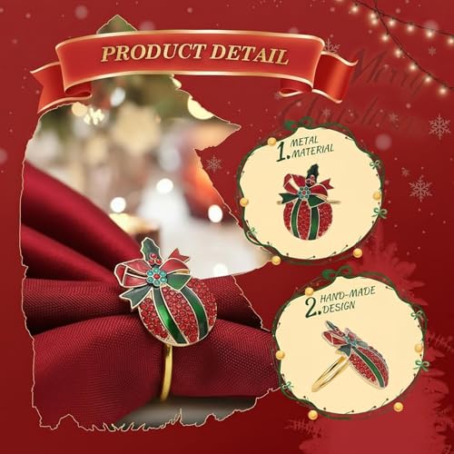 Joiverie Christmas Ring Gold / 12pcs – Festive Napkin Rings Set for Holiday Decor