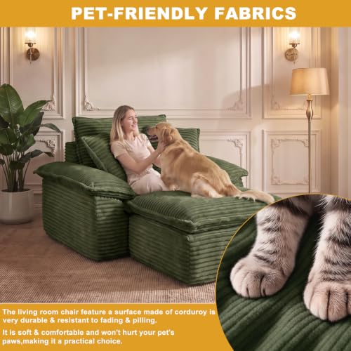 Oversized Corduroy Chaise Lounge Sofa with Ottoman and 3 Pillows