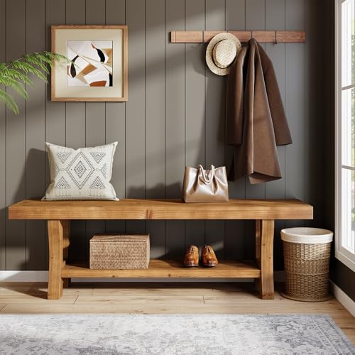 55-Inch Solid Wood Entryway Bench with Storage Shelf
