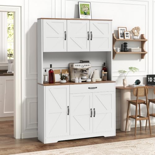 71" Kitchen Pantry Cabinet with Charging Station & Microwave Stand