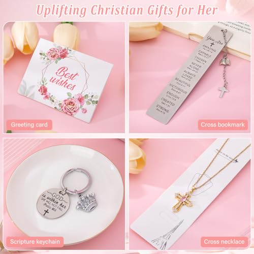 White Christian Gifts for Women, 9-Piece Inspirational Faith Gift Set with Mug & Cross Necklace