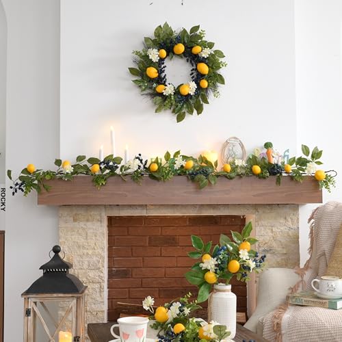 6ft Pre-Lit Artificial Lemon Garland with Eucalyptus & Blueberries