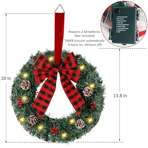14-Inch Pre-Lit Christmas Wreaths with LED Lights & Timer, 2-Pack