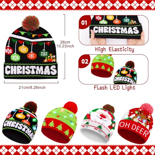 MGparty 8-Pack Christmas LED Beanie Hat and Socks Set