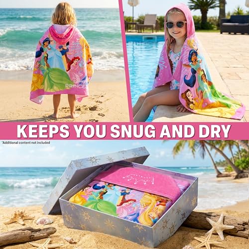 Disney Princess Kids Hooded Bath & Beach Towel Poncho for Girls Ages 2-6