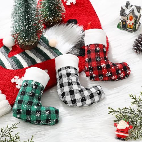 Laumoi Mini Christmas Stockings Bulk 5 Inch Buffalo Plaid Holiday Decor (60 Pieces)