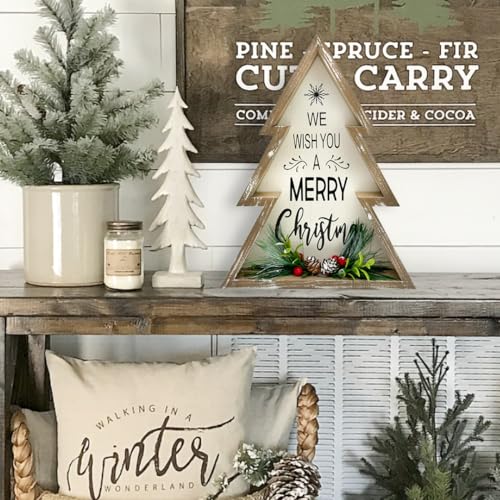 Farmhouse Christmas Tree Sign with Pinecones - Rustic Holiday Decor
