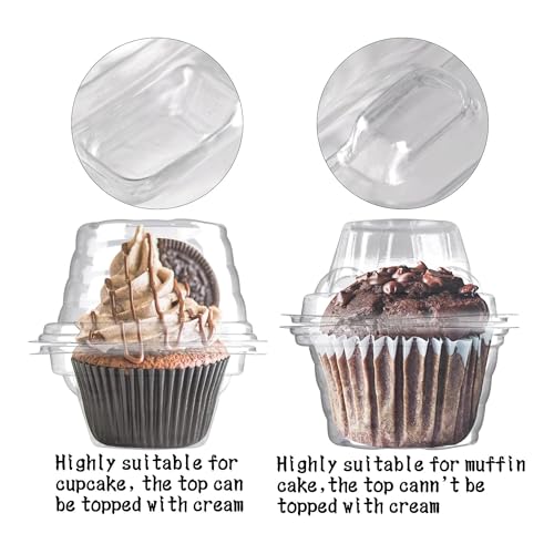 50 Pack Clear Individual Cupcake Containers - Stackable Plastic Boxes